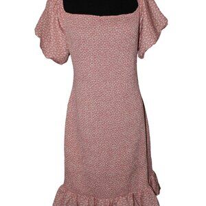 SALE Floral Smocked Mini Dress with Ruffle and Puffed Sleeves Pink XL NWT's